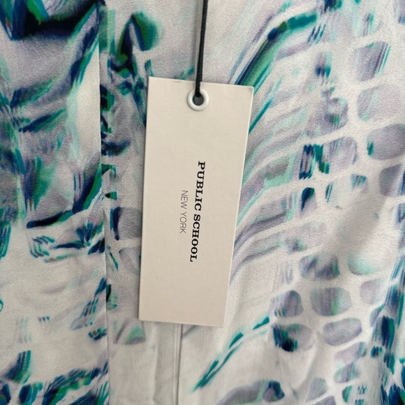 Public School New York White Teal Long Sleeve Silk Dress Size 4 - Picture 9 of 11